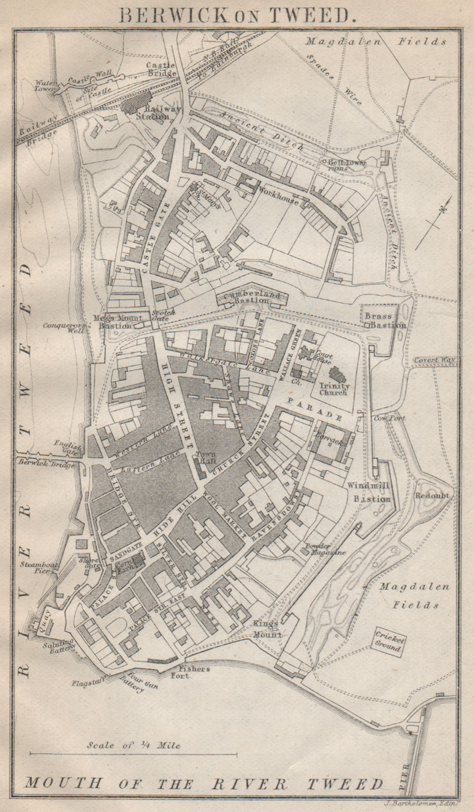 BERWICK UPON TWEED antique town plan. Northumberland 1886 old map