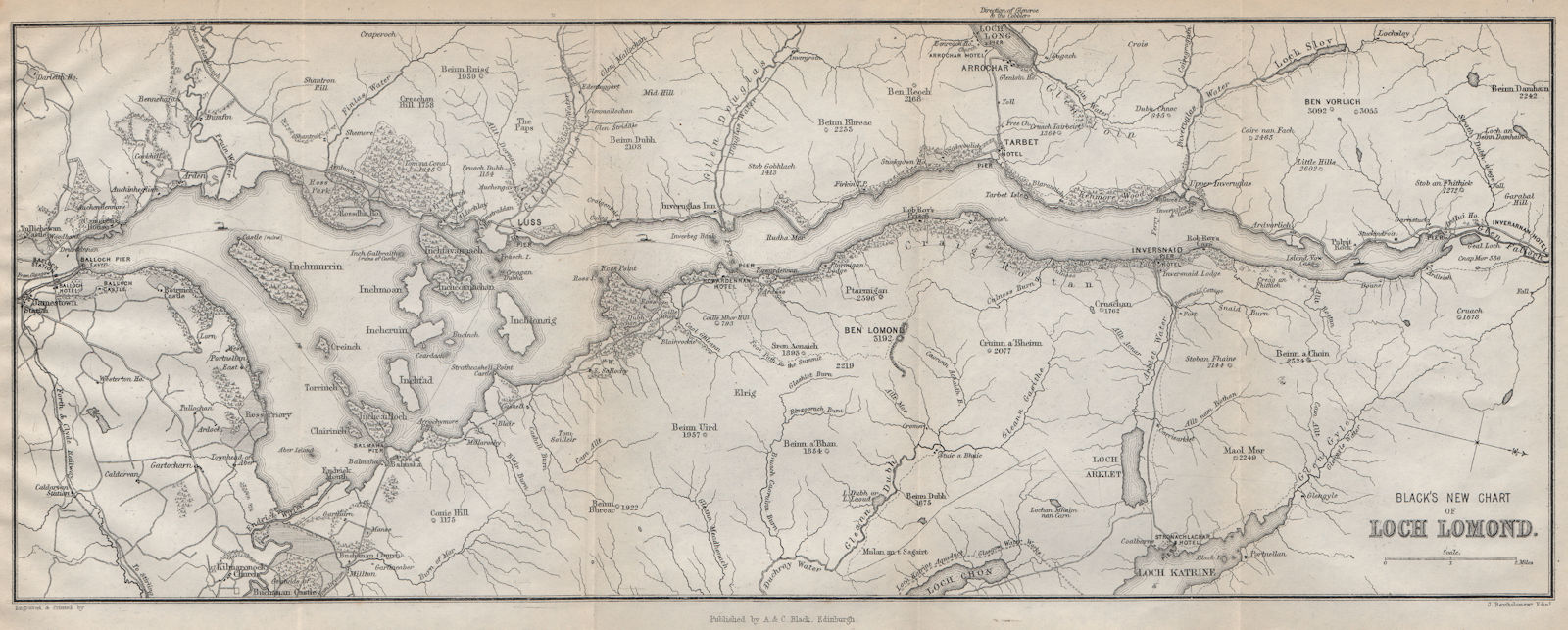 Loch Lomond. Tarbet Inversnaid Luss Balloch. Scotland 1886 old antique map