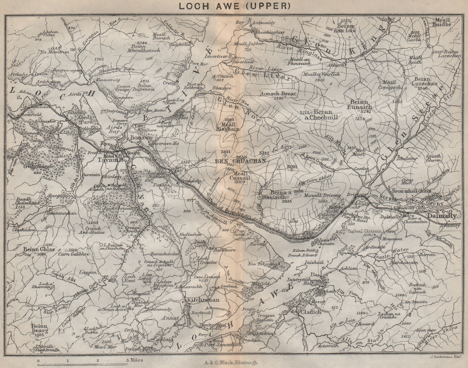 Upper Loch Awe. Dalmally. Scotland 1886 old antique vintage map plan chart