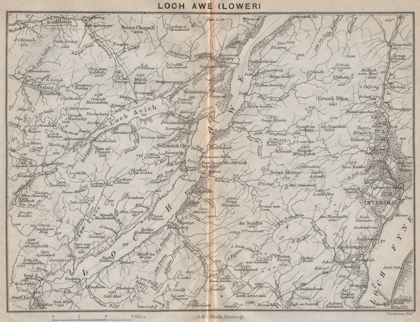 Associate Product Lower Loch Awe. Loch Fyne. Loch Avich. Inverary. Scotland 1886 old antique map