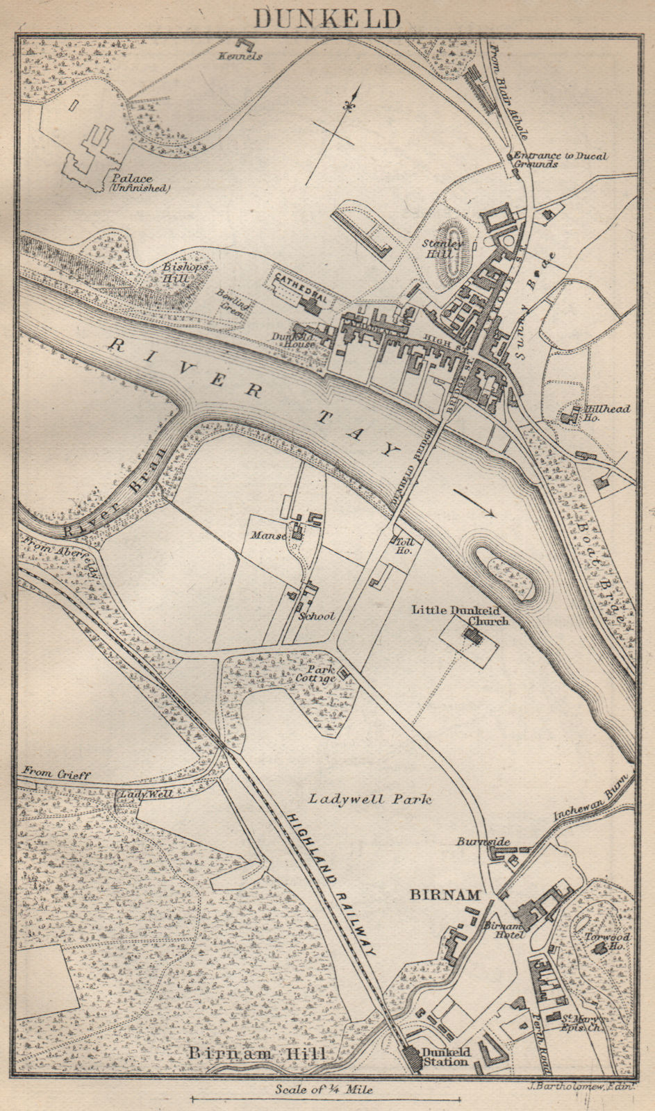 DUNKELD antique town plan. Birnam. Scotland 1886 old map chart