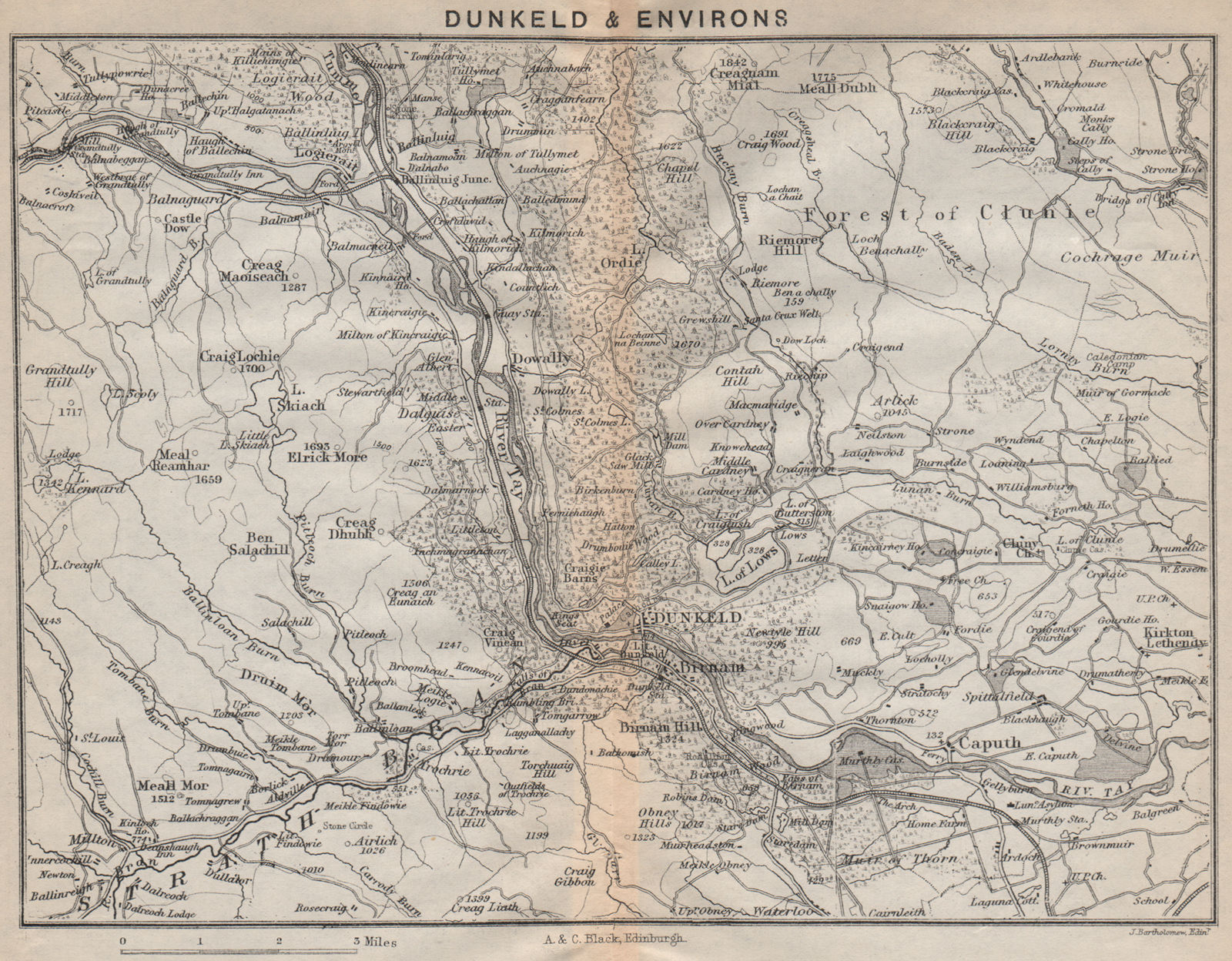 DUNKELD & environs. River Tay Stratch Bran. Forest of Clunie. Scotland 1886 map