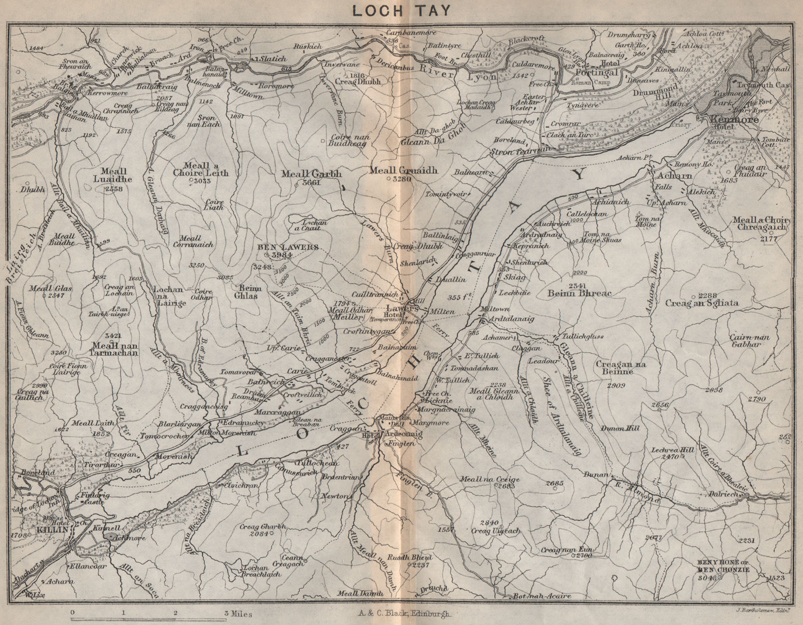 Loch Tay. Scotland 1886 old antique vintage map plan chart
