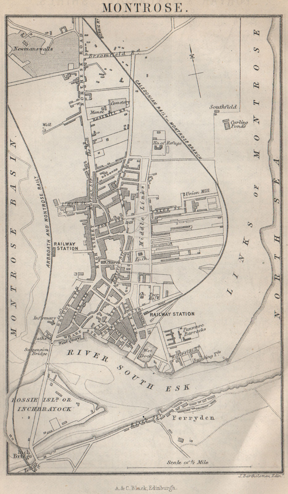 MONTROSE antique town plan. Scotland 1886 old vintage map chart