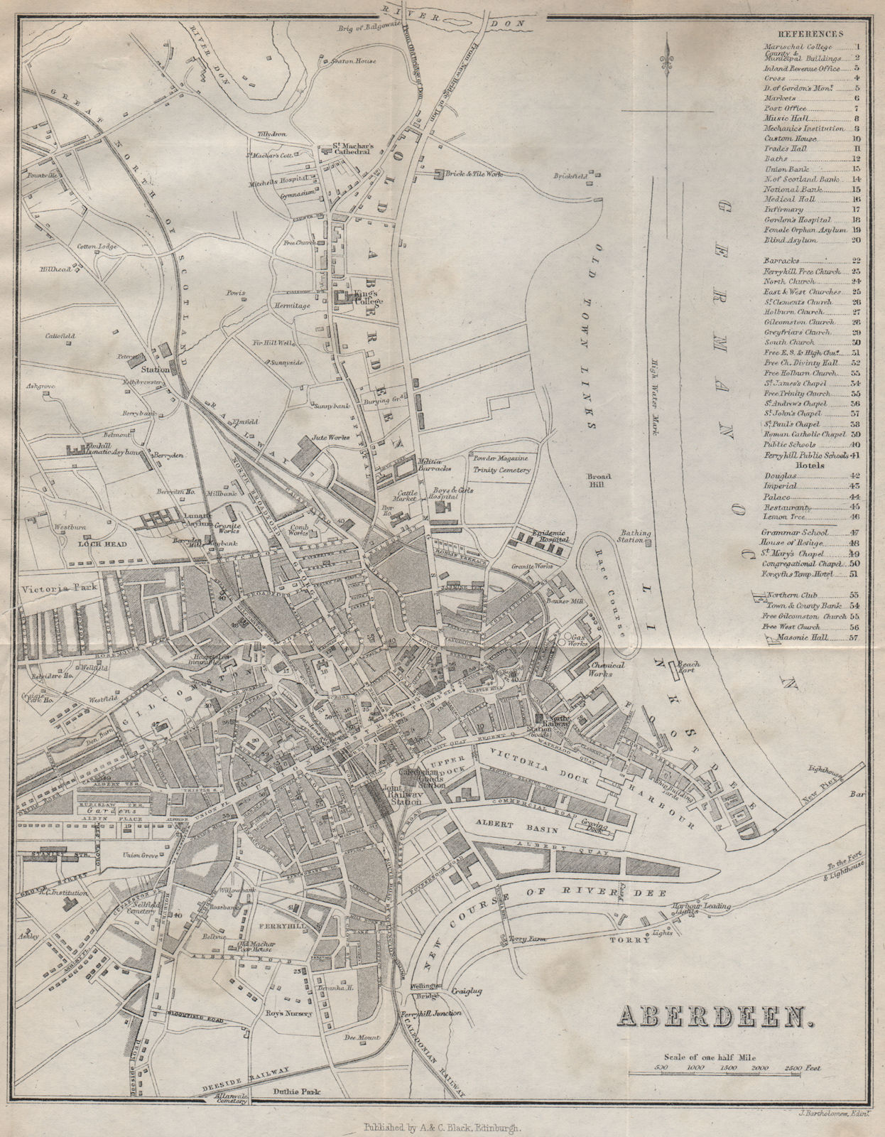 ABERDEEN antique town city plan. Scotland 1886 old map chart