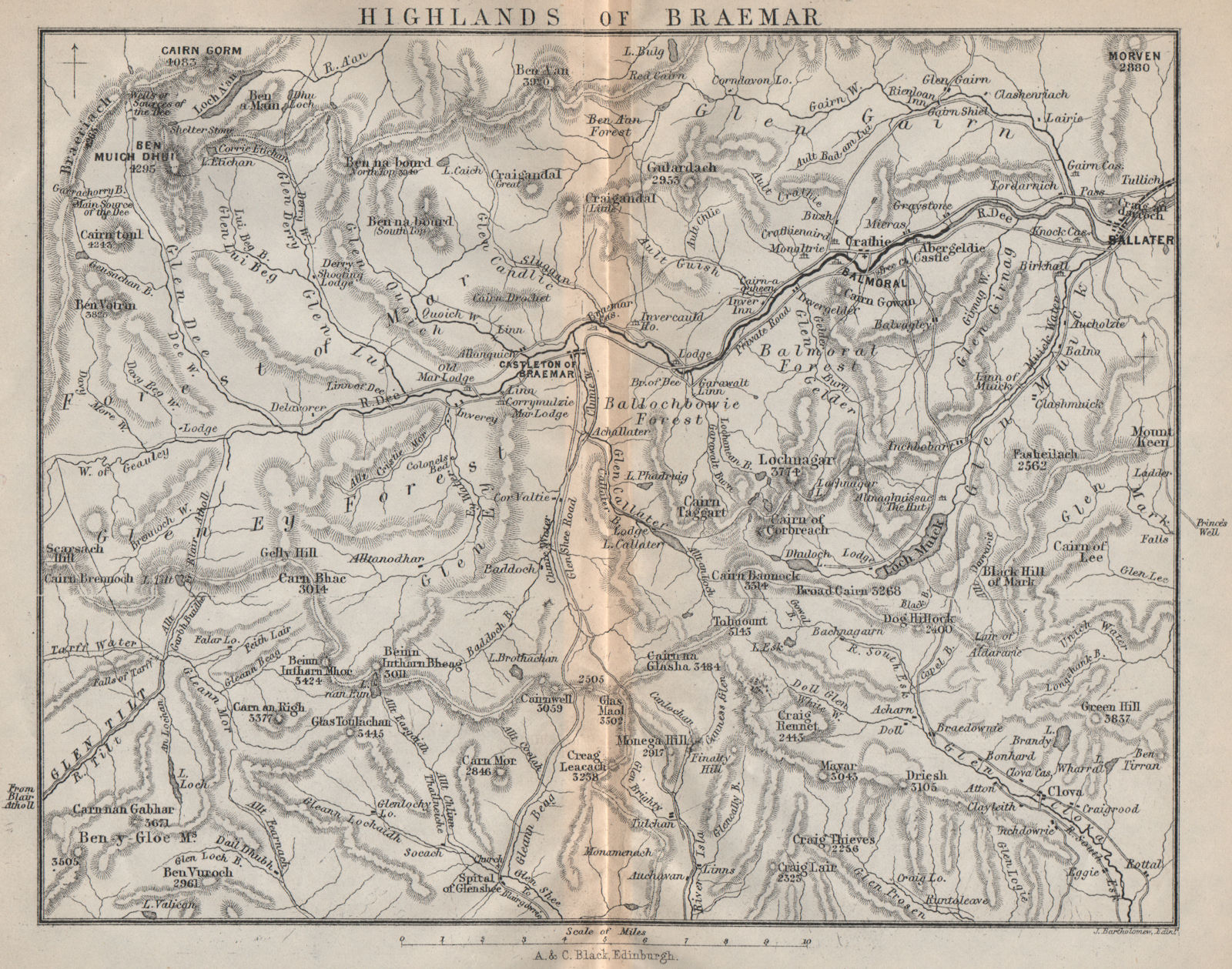 Highlands of Braemar. Ballater Balmoral Castleton. Scotland 1886 old map