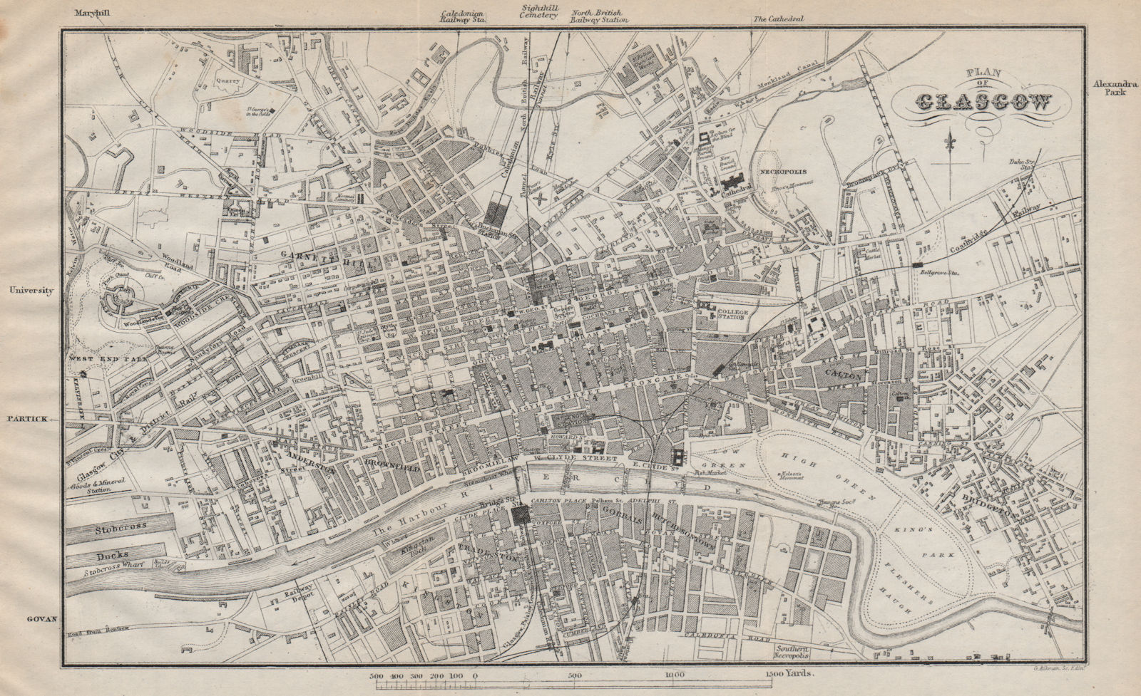 GLASGOW antique town city plan. Scotland 1886 old map chart