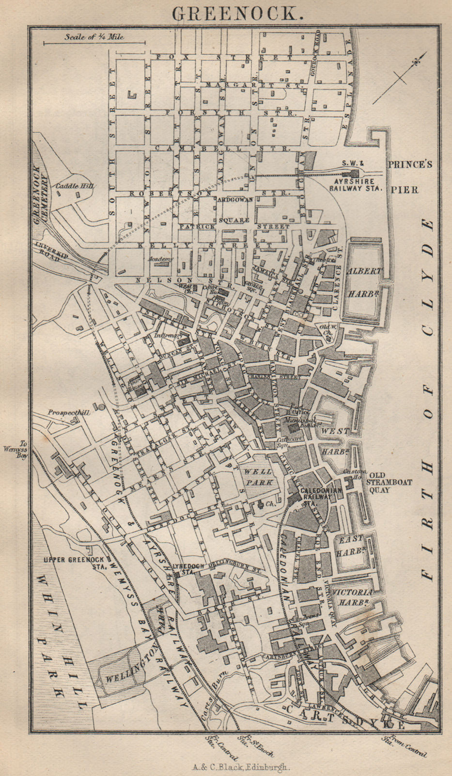 GREENOCK antique town city plan. Scotland 1886 old map chart