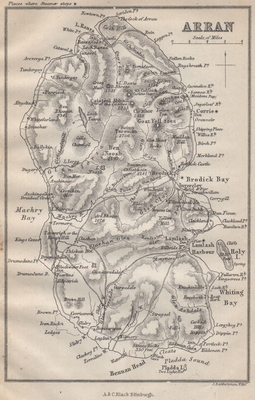 The isle of Arran. Scotland 1886 old antique vintage map plan chart