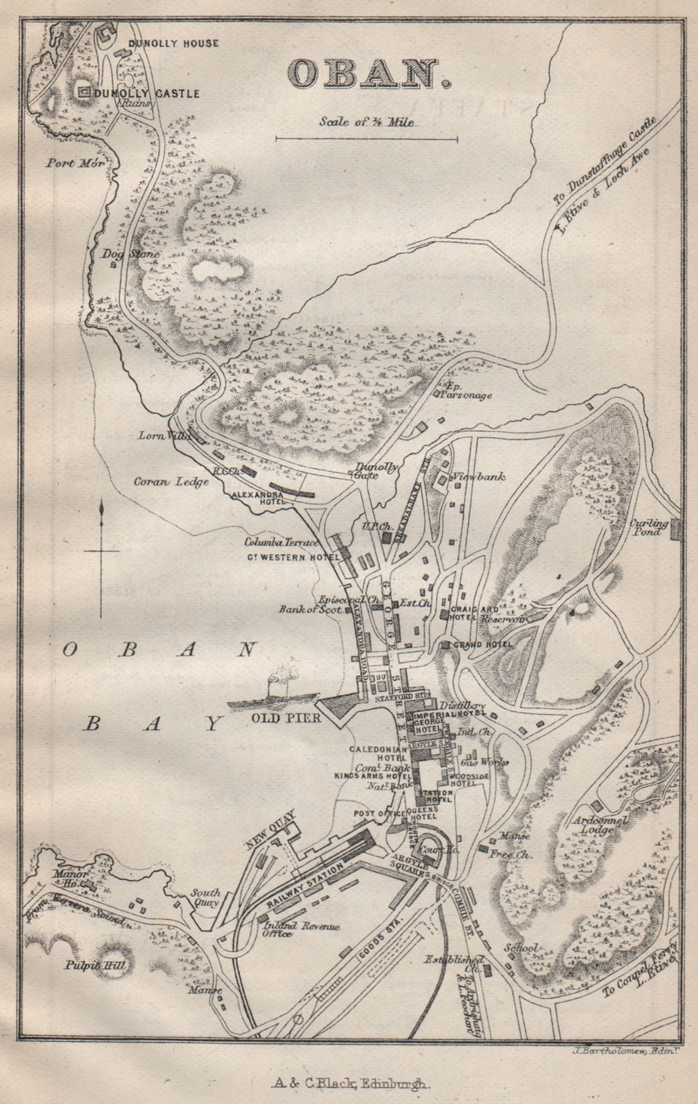 OBAN antique town plan & bay. Scotland 1886 old vintage map chart