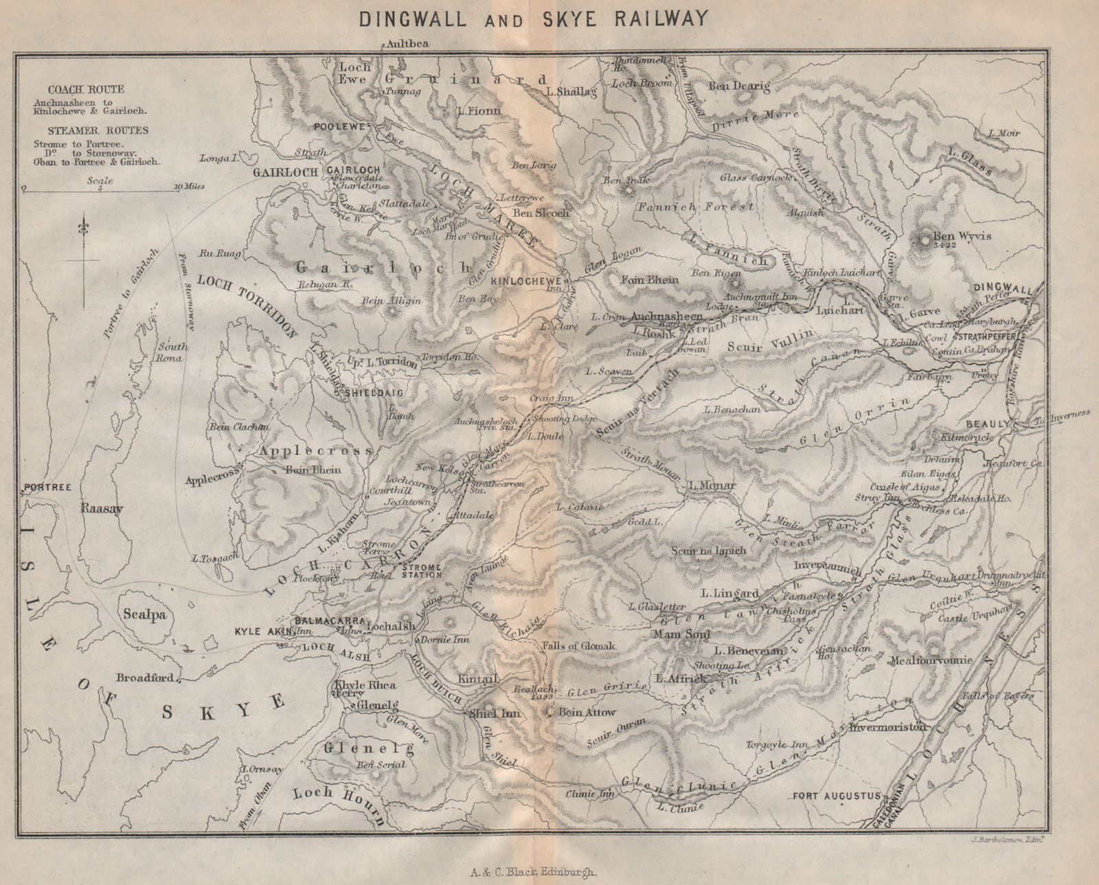 Dingwall & Skye Railway . Scotland 1886 old antique vintage map plan chart