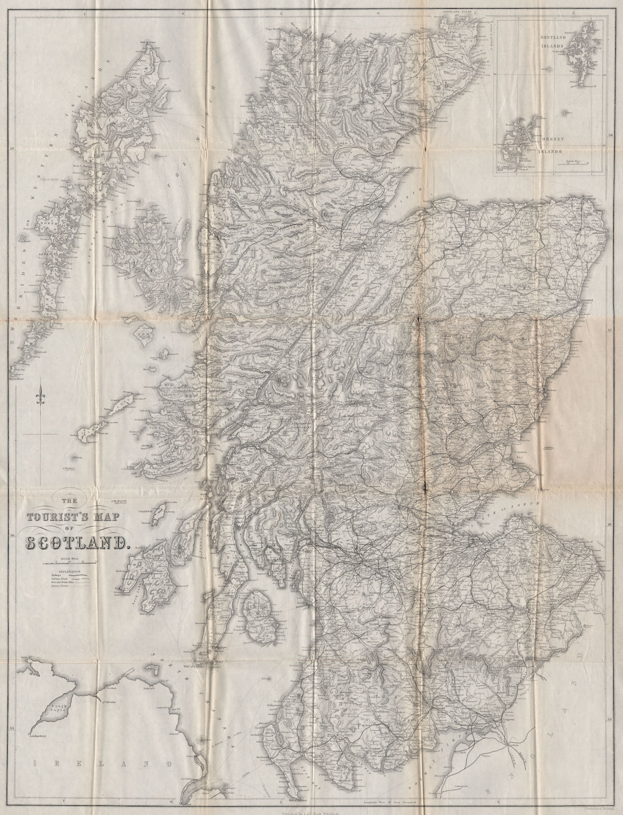 Tourist map. Roads Railways Footpaths. BARTHOLOMEW. Scotland 1886 old