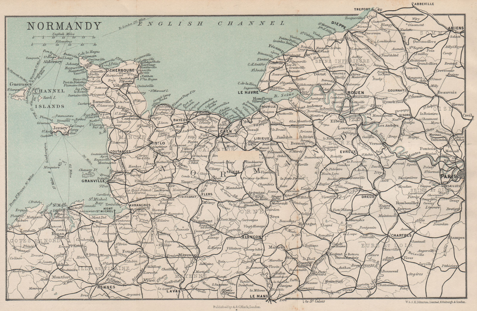 NORMANDY NORMANDIE. Railways chemins-de-fer. France 1913 old antique map chart