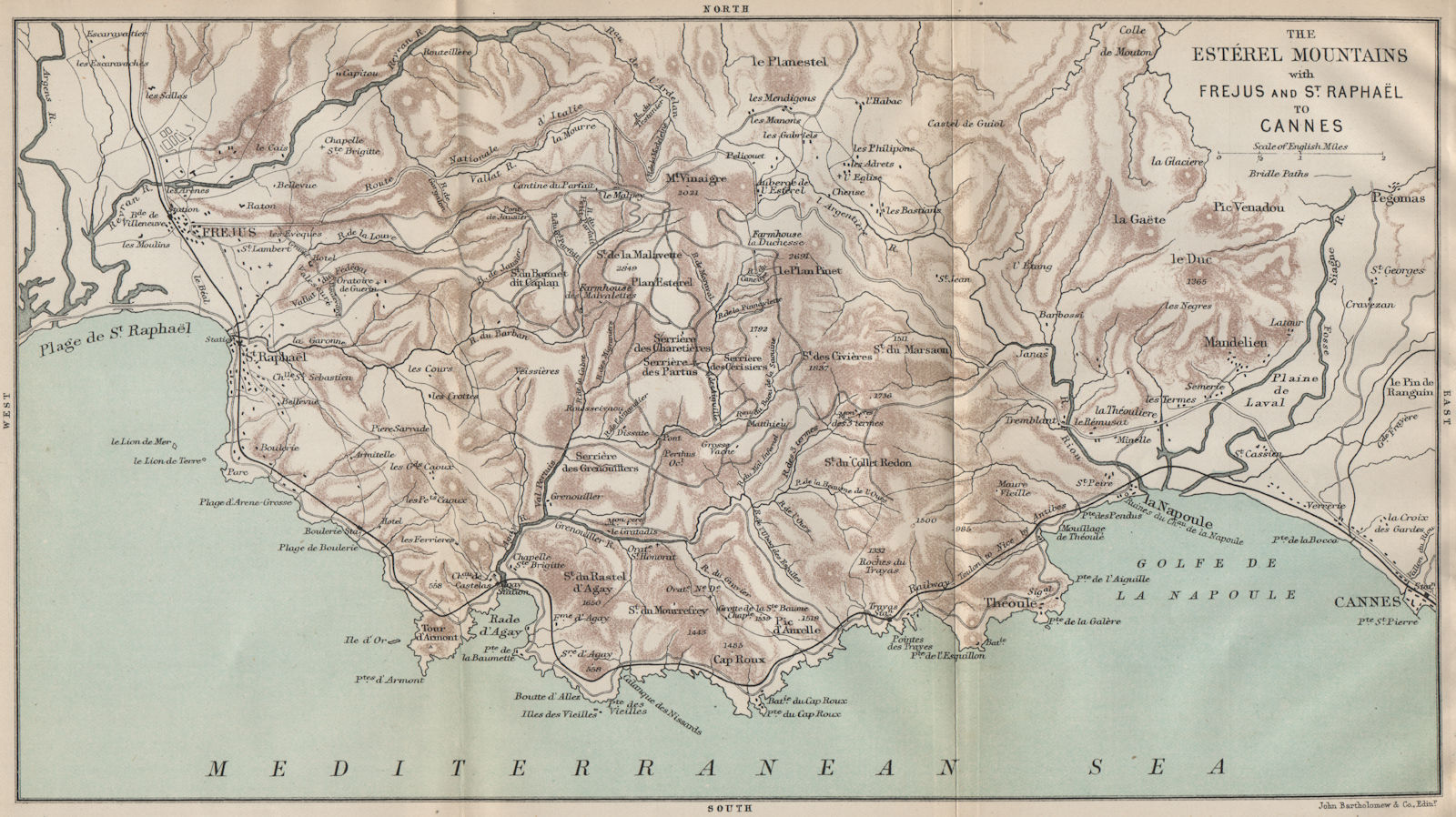 Associate Product Massif de l'Esterel. Fréjus & St Raphaël Cannes. Provence 1890 old antique map