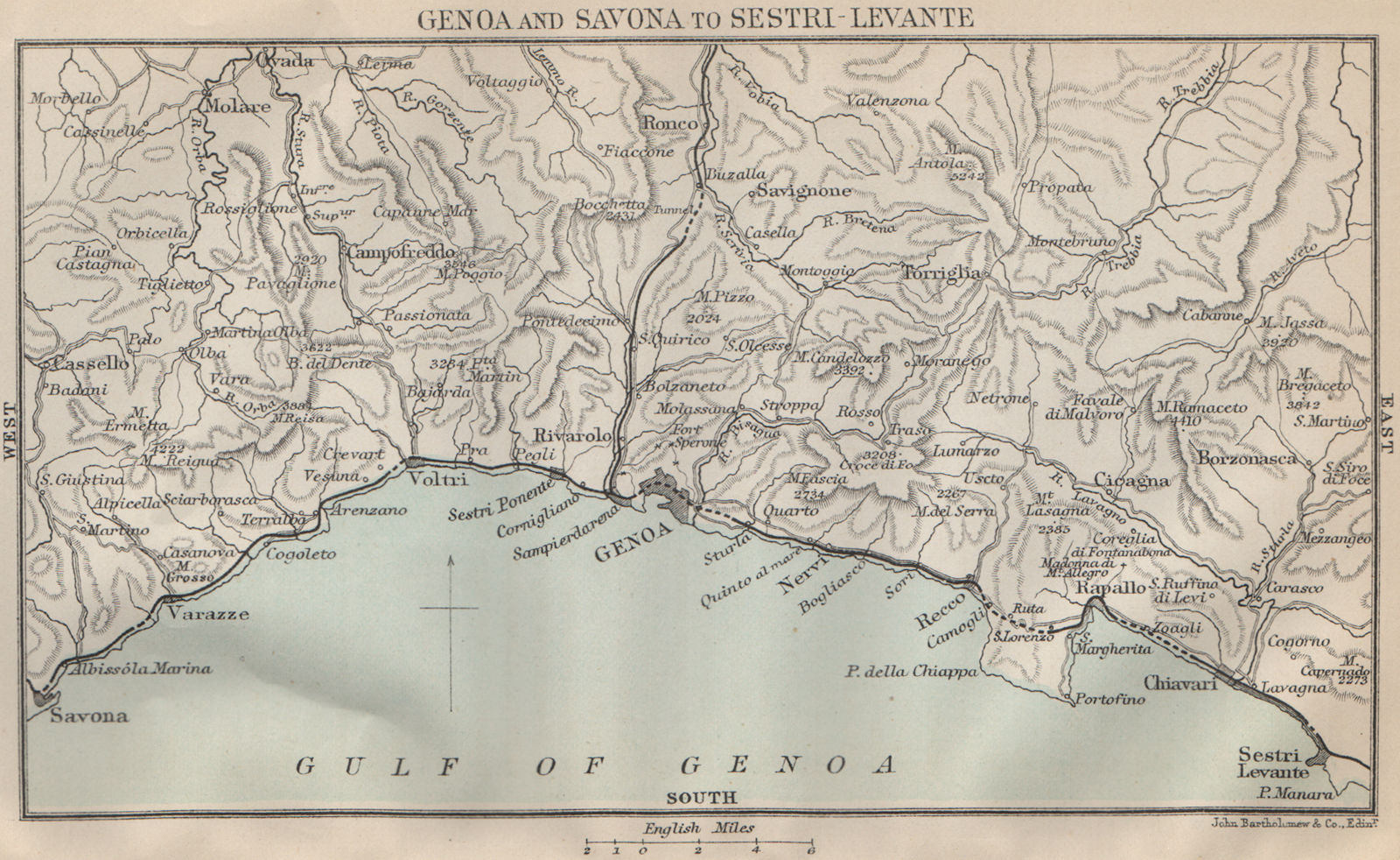 RIVIERA DI LEVANTE. Savona-Genoa-Portofino-Sestri Levante. Genova Italy 1890 map
