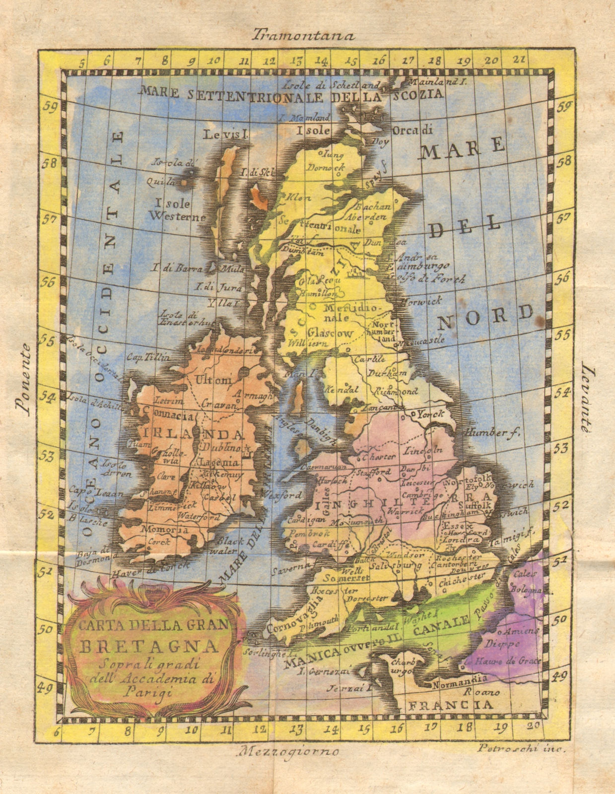 Associate Product 'Carta Della Gran Bretagna '. British Isles. Original colour. BUFFIER 1775 map