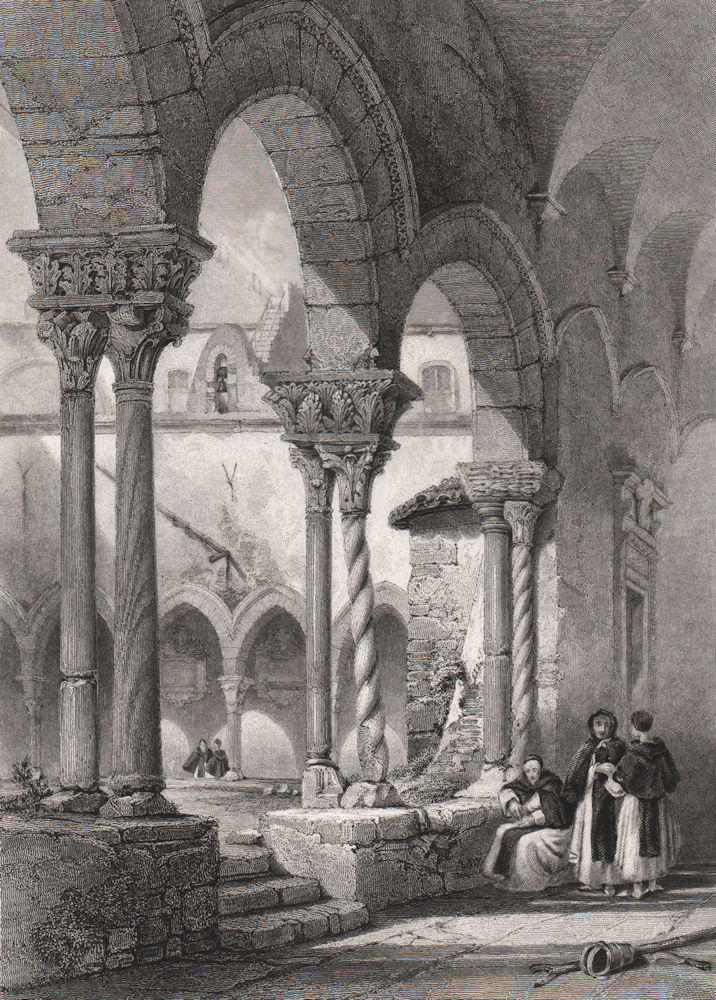 The cloisters of San Domenico, Palermo, Italy 1840 old antique print picture