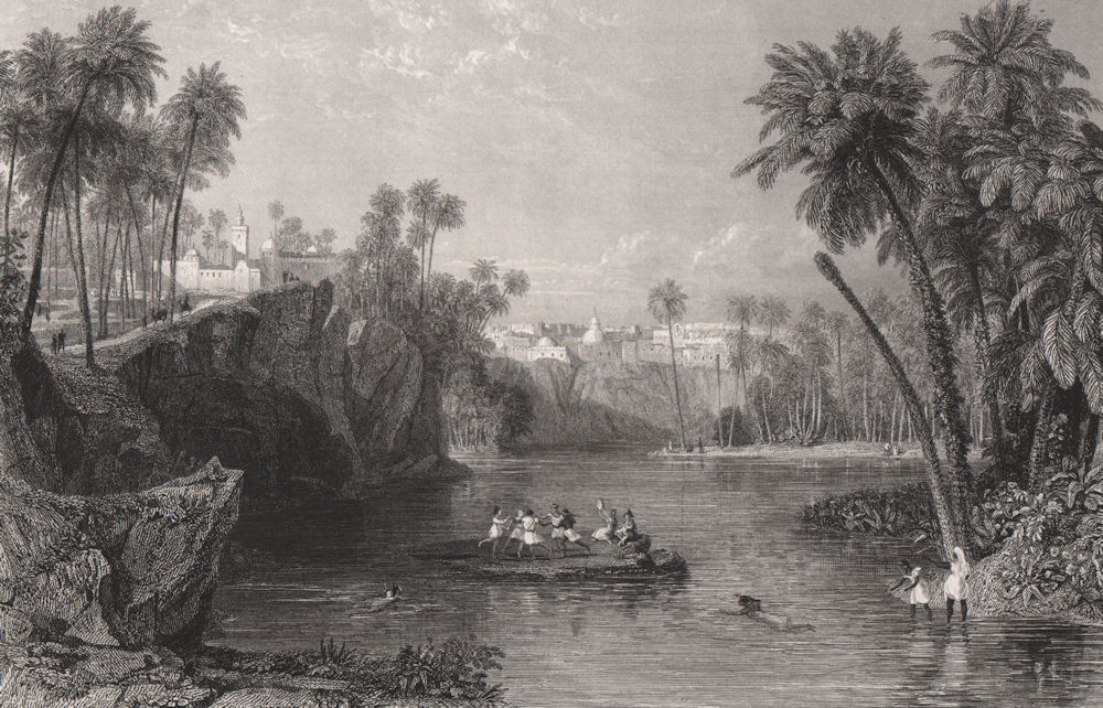 Nefta/Nafta, the ancient Negeta, Beylik of Tunis, Tunisia 1840 old print