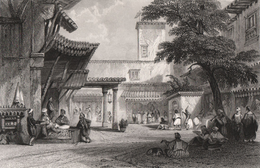 Bazaar of the fig tree, Algiers, Algeria 1840 old antique print picture