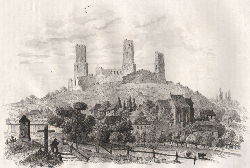 The ruins of Checiny Castle. Poland 1836 old antique vintage print picture
