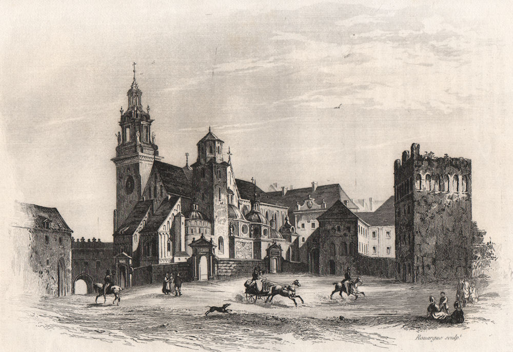 Cathedral church near the Royal Castle, Cracow (Krakow). Poland 1836 old print