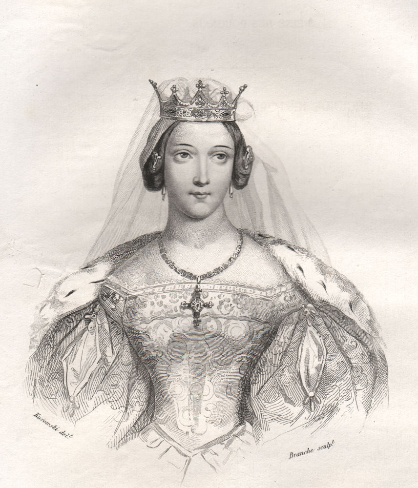 Jadwiga, Queen of the Polish. Poland 1836 old antique vintage print picture