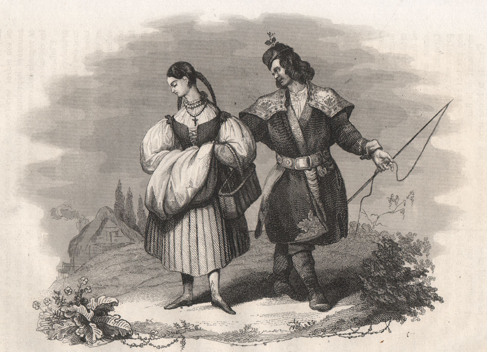 Associate Product Costumes of Polish peasants around Cracow (Krakow). Poland 1836 old print
