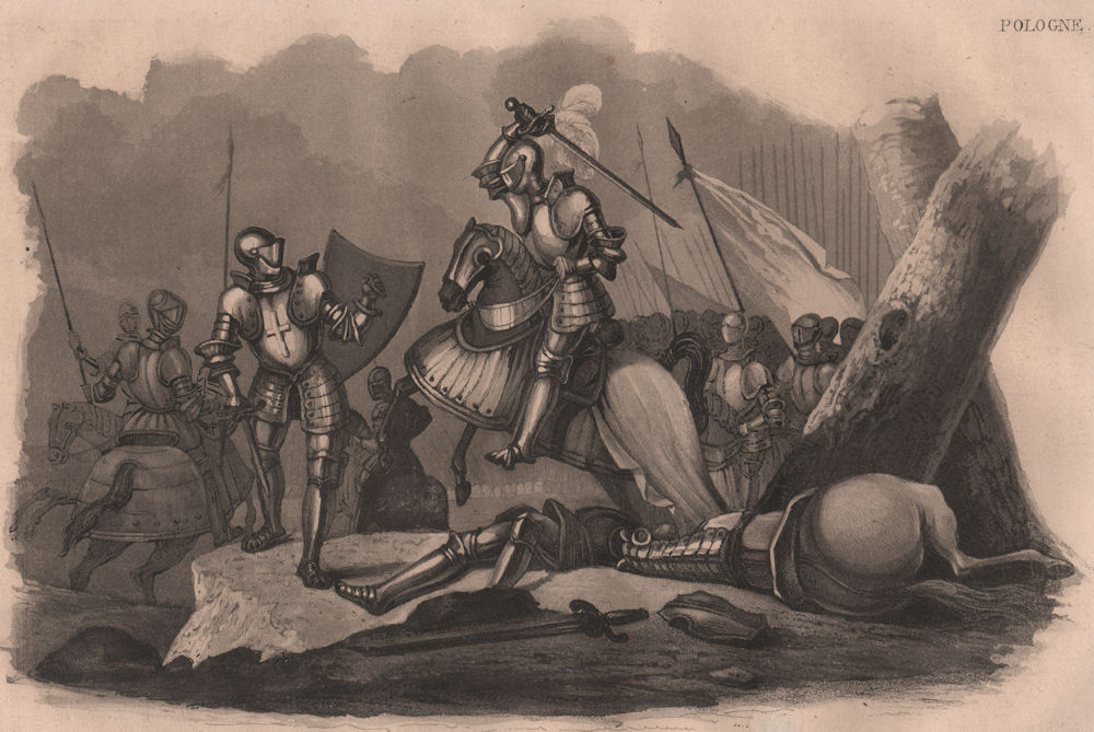 Associate Product Wladislas the Short at the Battle of Plowce (1331). Poland 1836 old print