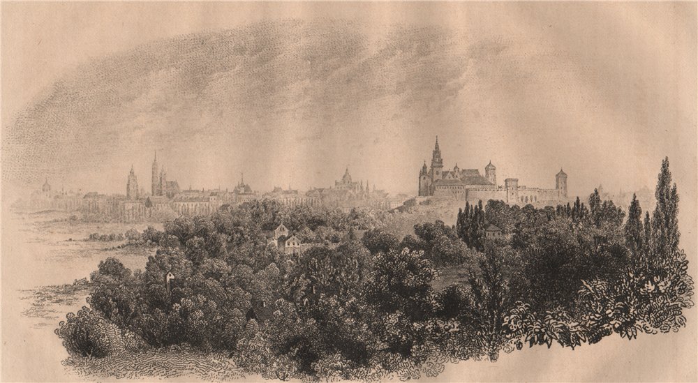 General view of Cracow (Krakow). Poland 1836 old antique vintage print picture