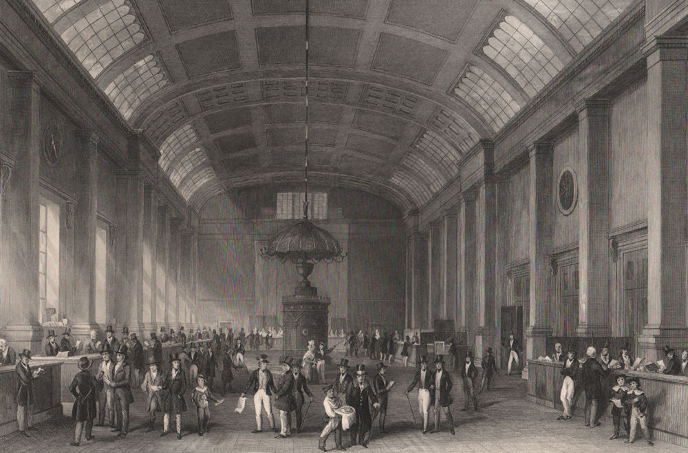 Long Room in the Custom House. Payment of the customs. LONDON INTERIORS 1841