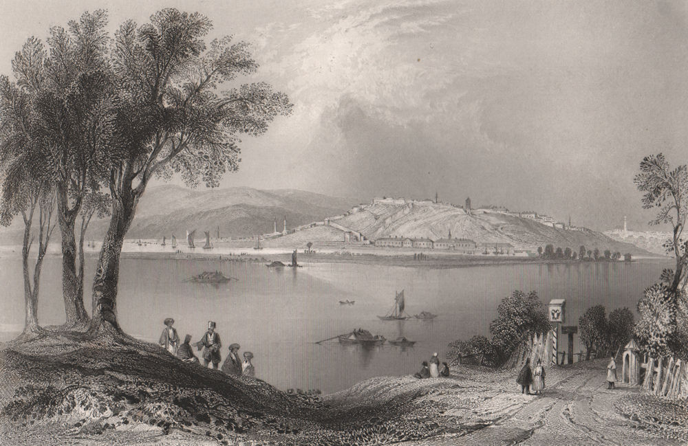 View of Belgrade, Serbia. Danube Donau. BARTLETT 1840 old antique print
