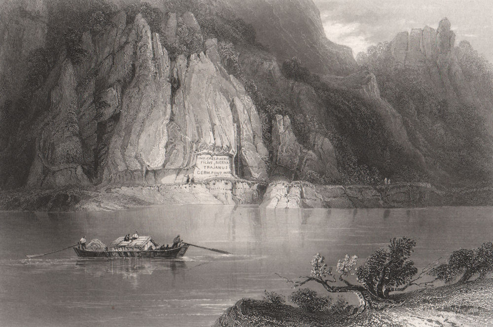 Inscription, Via Trajana, Kazan Gorge (Iron Gates), Romania. Danube Donau 1840