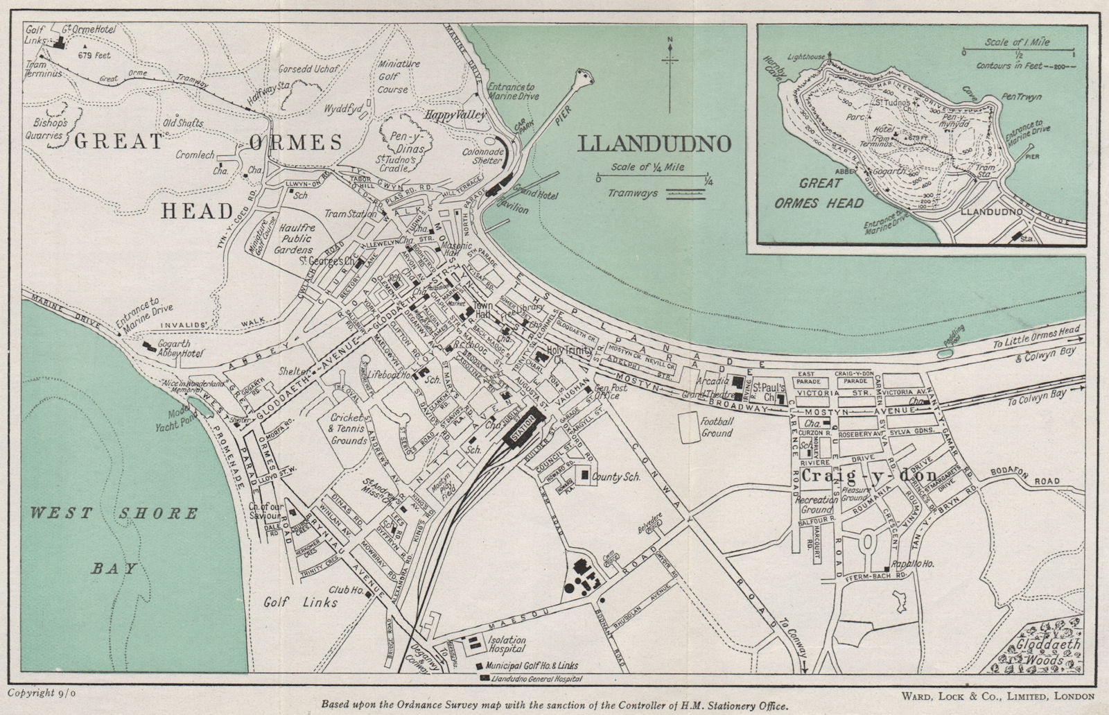 Associate Product LLANDUDNO vintage town/city plan. Great Orme's Head. Wales. WARD LOCK 1950 map