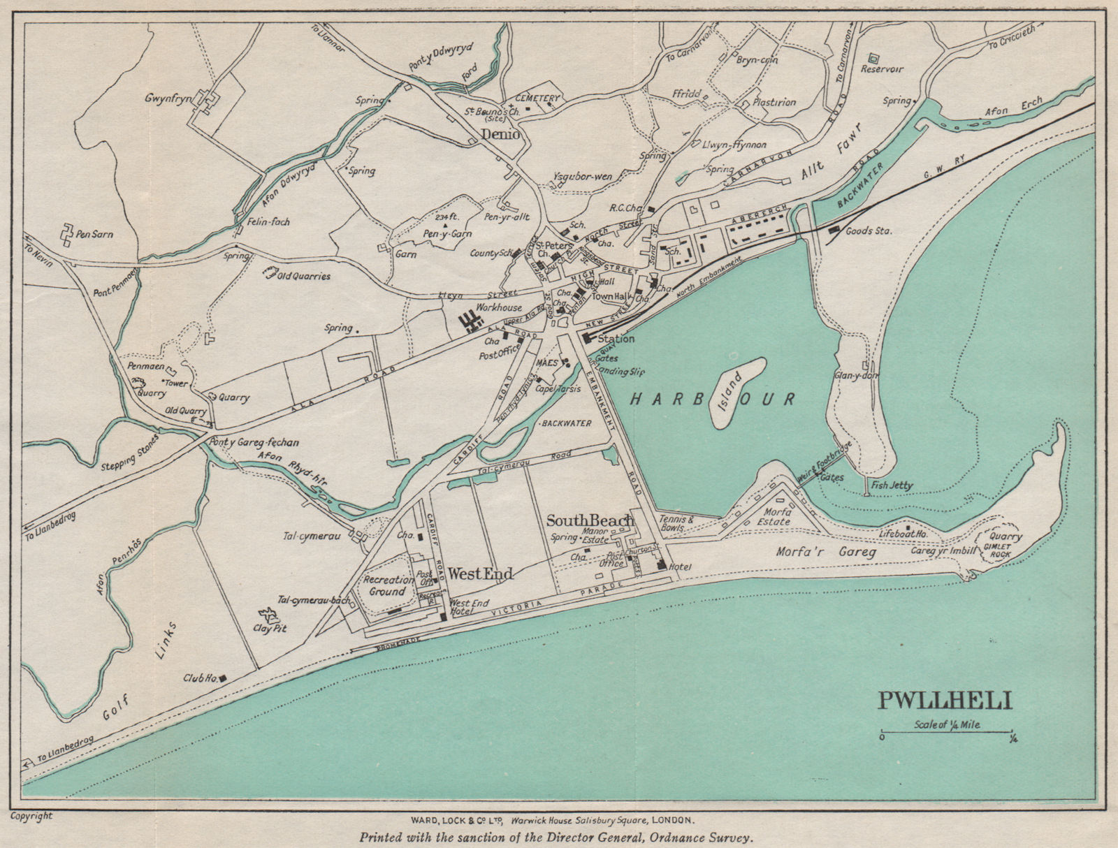 Associate Product PWLLHELI  vintage town/city plan. Wales. WARD LOCK 1948 old vintage map chart