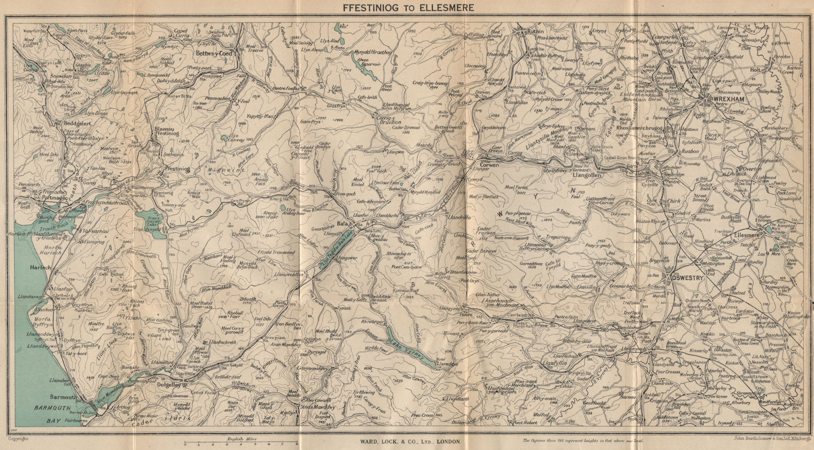 NORTH CENTRAL WALES. Ellesmere Bala Llangollen Wrexham Oswestry 1948 old map