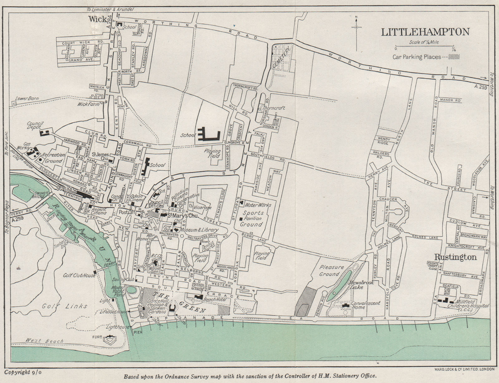 Associate Product LITTLEHAMPTON vintage town/city plan. Sussex. WARD LOCK 1950 old vintage map