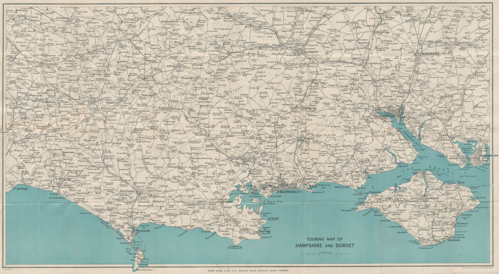 HAMPSHIRE DORSET Coast New Forest Isle of Wight Southampton Bournemouth 1933 map