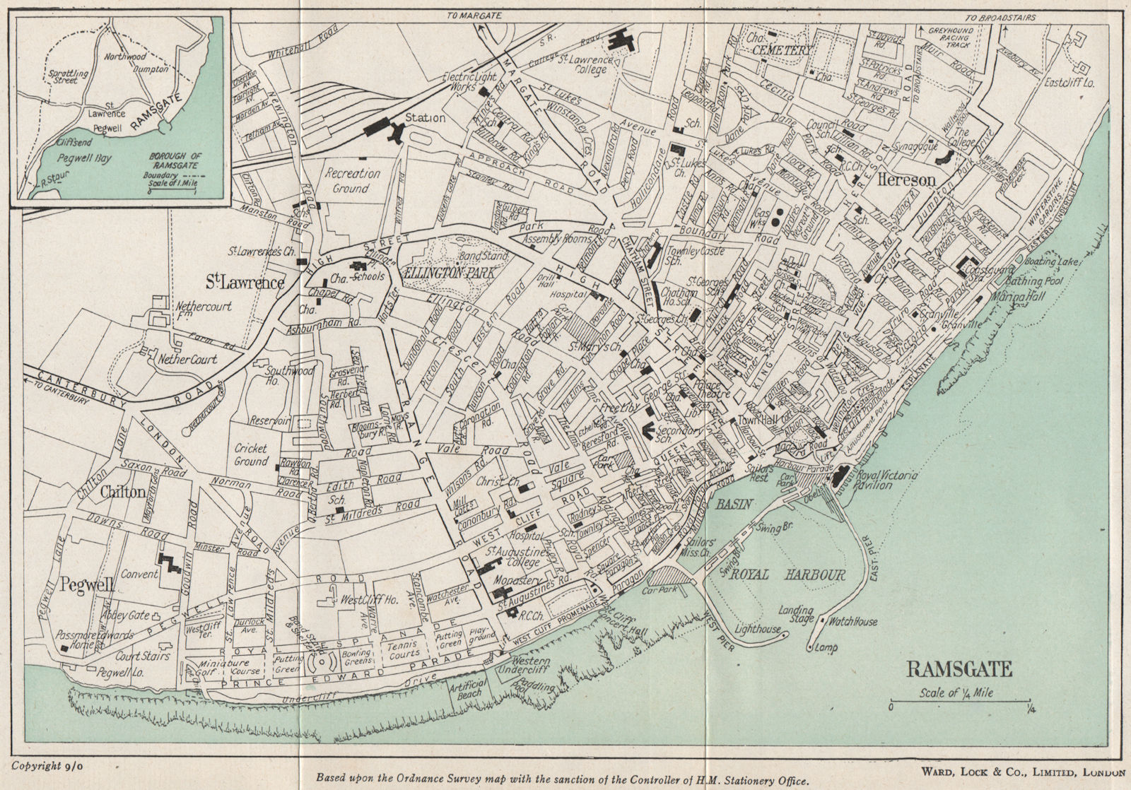 RAMSGATE vintage town/city plan. Kent. WARD LOCK 1954 old vintage map chart