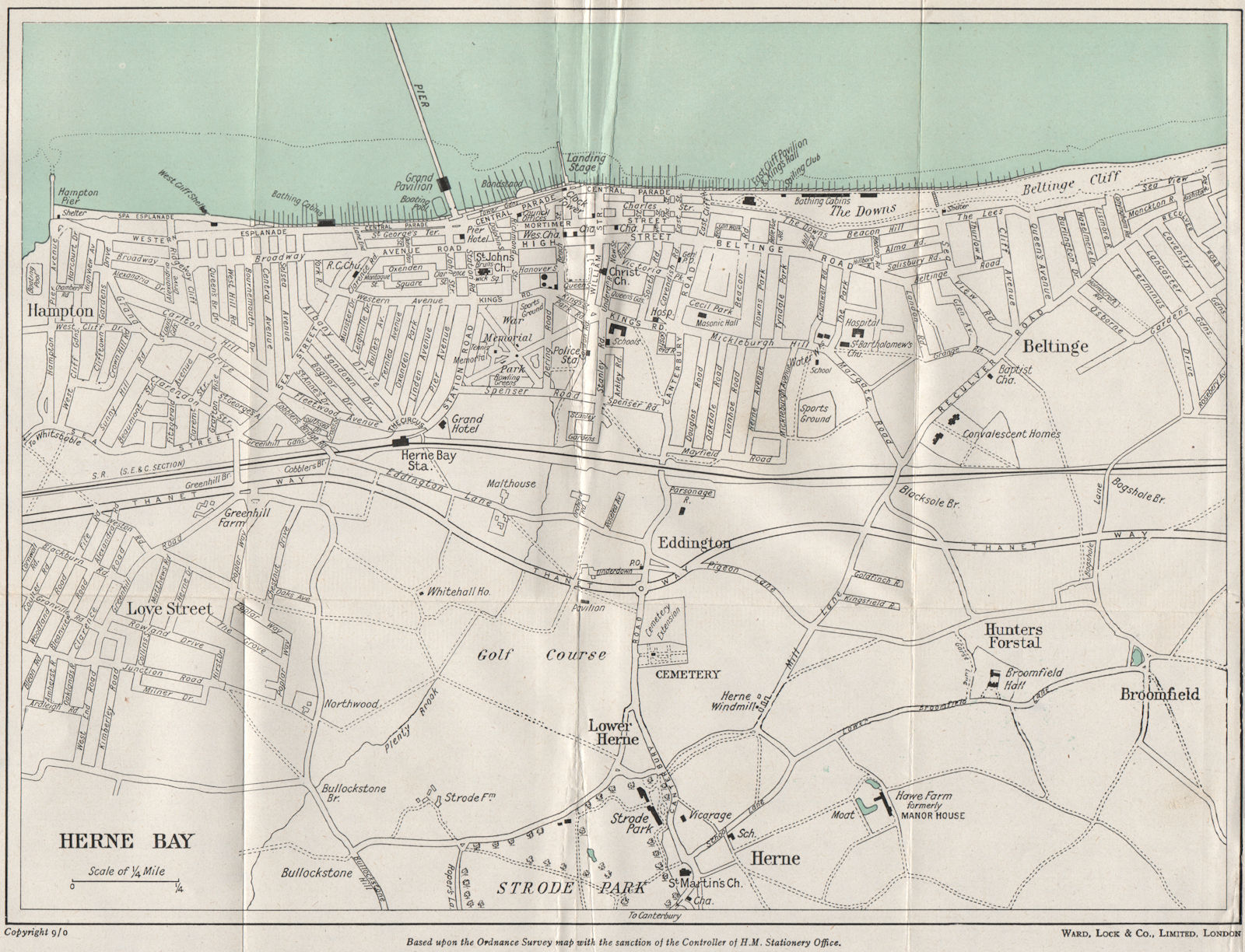 HERNE BAY vintage town/city plan. Kent. WARD LOCK 1954 old vintage map chart