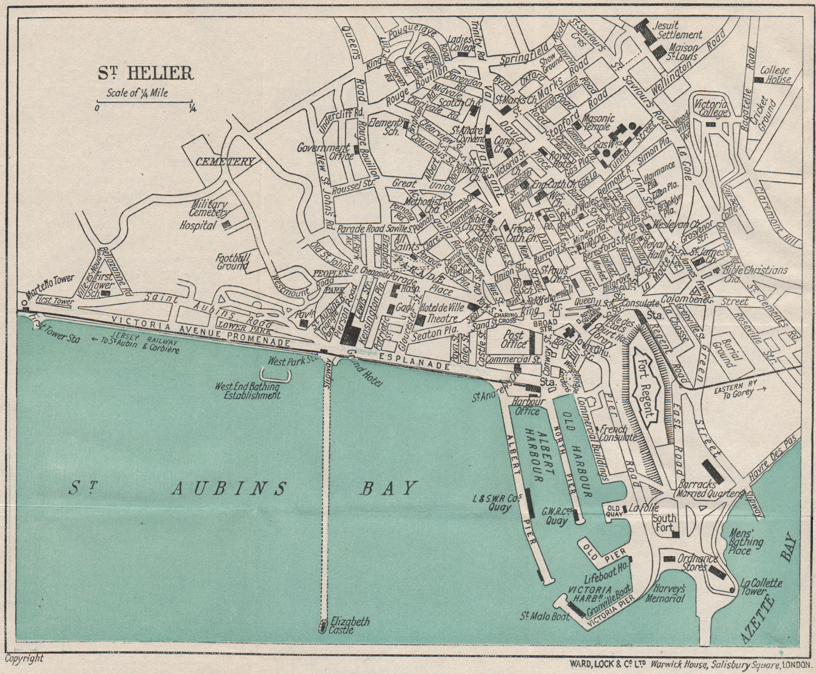 Associate Product ST. HELIER vintage town/city plan. Jersey Channel Islands. WARD LOCK 1921 map