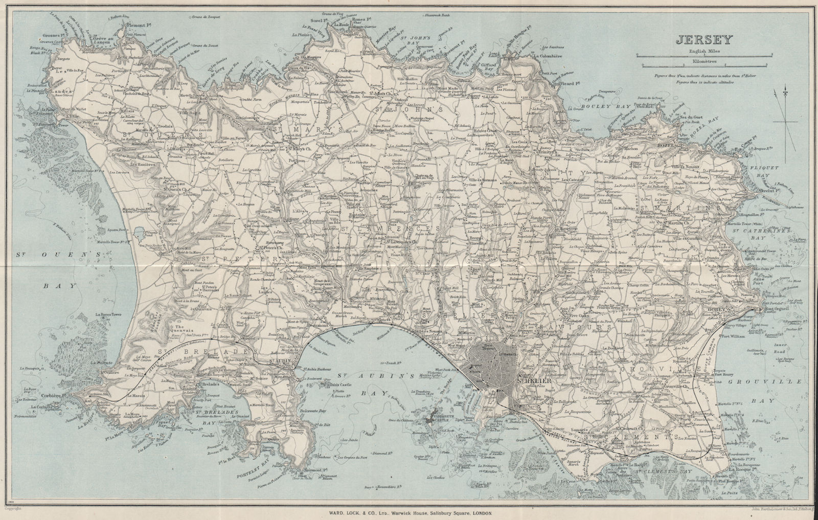JERSEY. St Helier. Channel Islands. WARD LOCK 1930 old vintage map plan chart