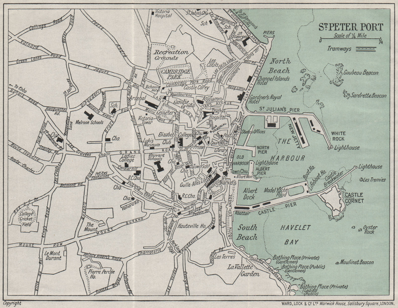 Associate Product ST PETER PORT vintage town plan. Guernsey Channel Islands. WARD LOCK 1930 map