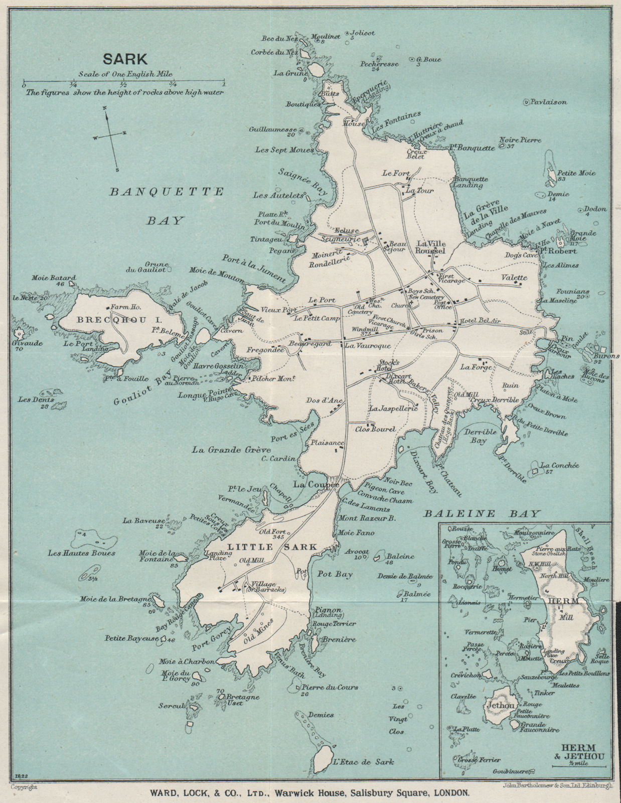 Associate Product SARK. Inset Herm & Jethou. Channel Islands. WARD LOCK 1930 old vintage map