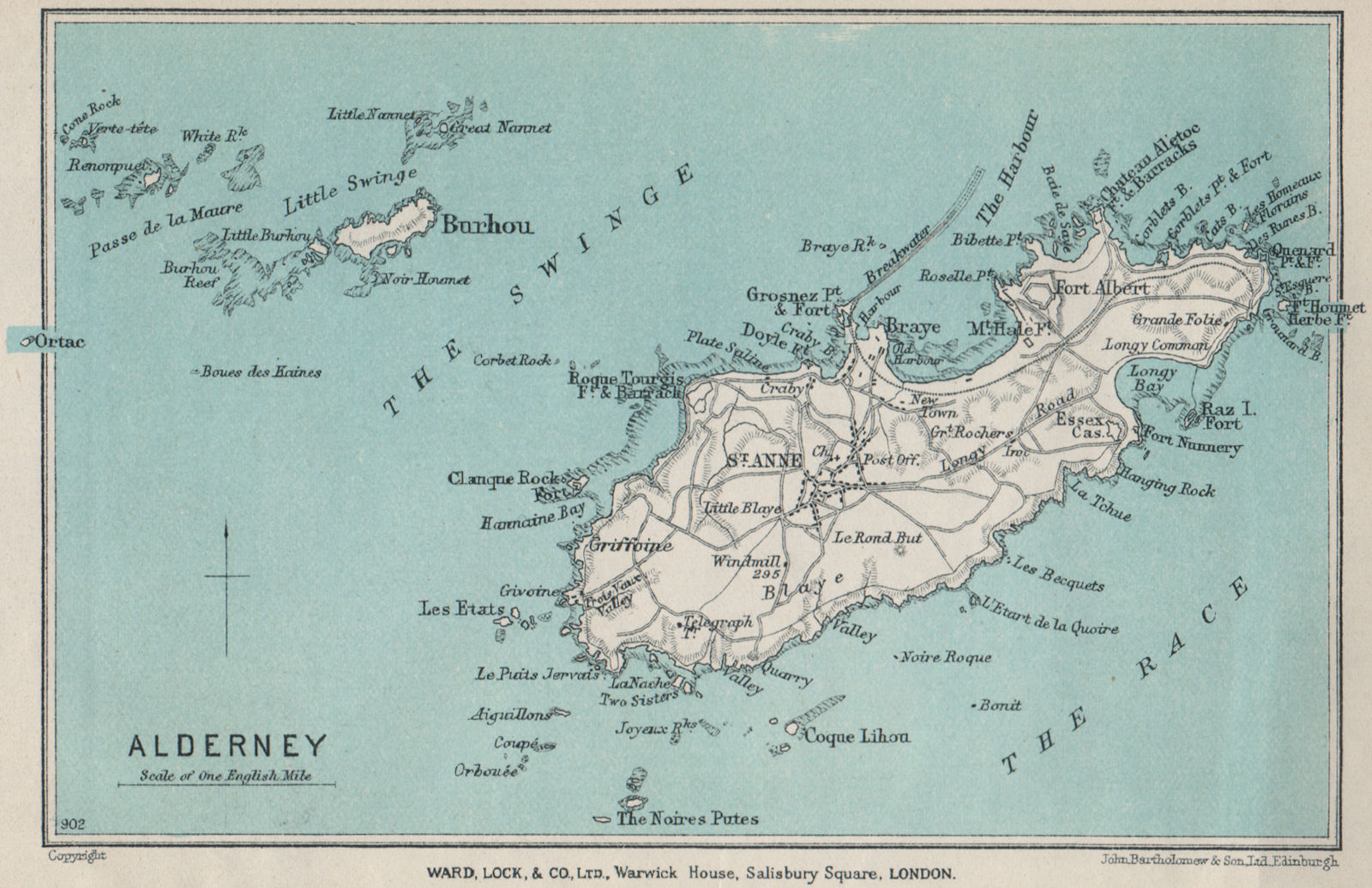 ALDERNEY. Channel Islands. St Anne. WARD LOCK 1930 old vintage map plan chart