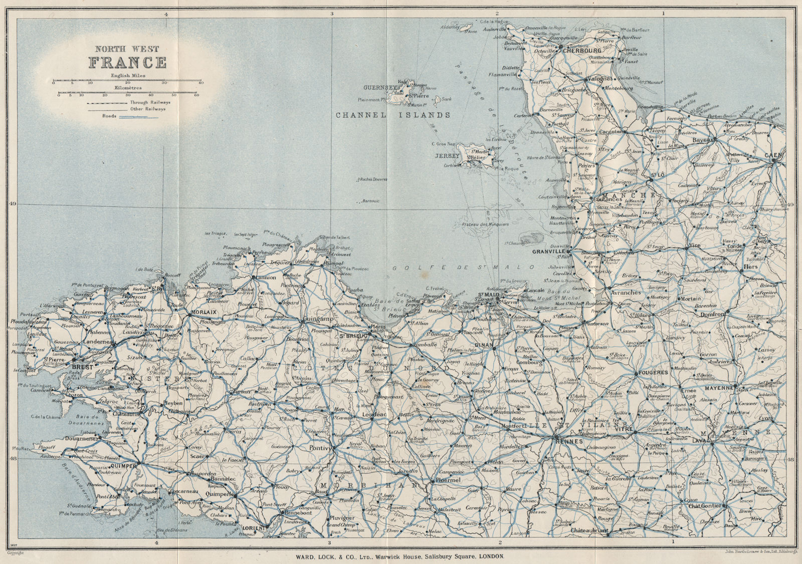 Associate Product Ferry routes to the CHANNEL ISLANDS. Guernsey Jersey. WARD LOCK 1930 old map