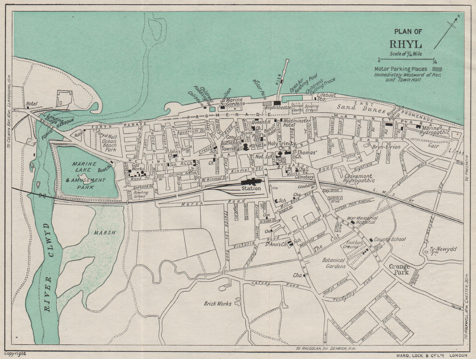 RHYL vintage town/city plan. Wales. WARD LOCK 1937 old vintage map chart