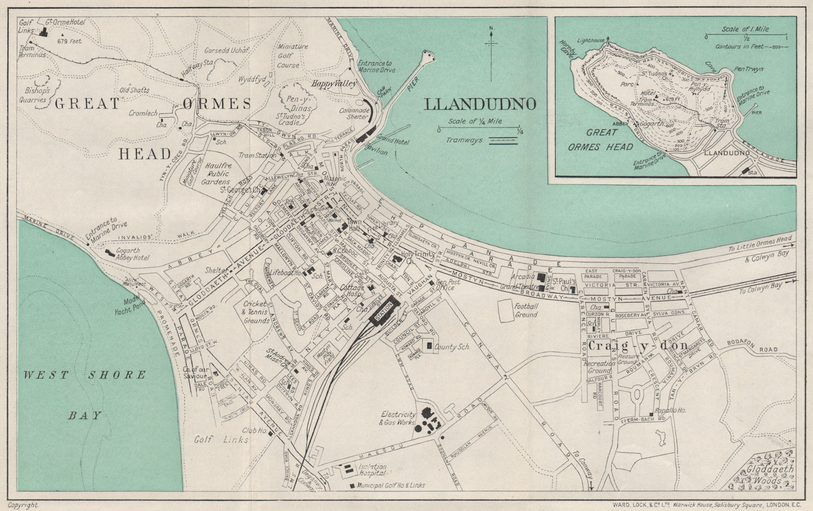 LLANDUDNO vintage town/city plan. Great Orme's Head. Wales. WARD LOCK ...