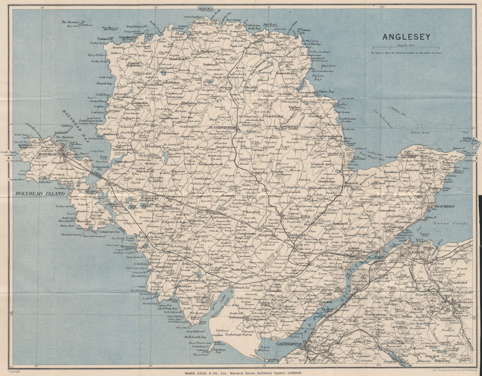 ANGLESEY. Menai Strait Holyhead Bangor Beaumaris Caernarvon. WARD LOCK 1937 map