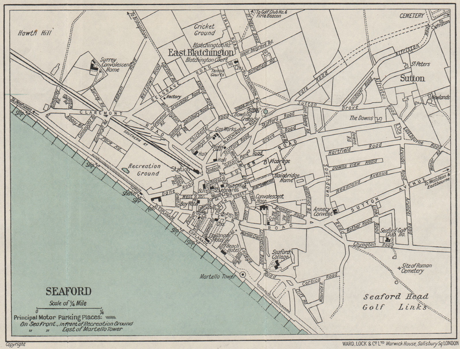 SEAFORD vintage town/city plan. Sussex. WARD LOCK 1933 old vintage map chart