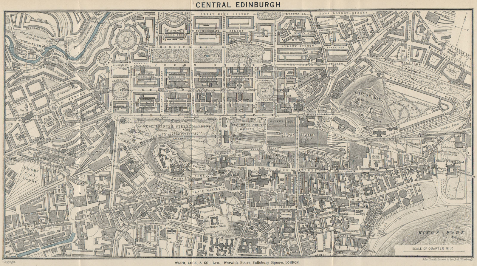 CENTRAL EDINBURGH vintage town/city plan. Scotland. WARD LOCK 1939 old map